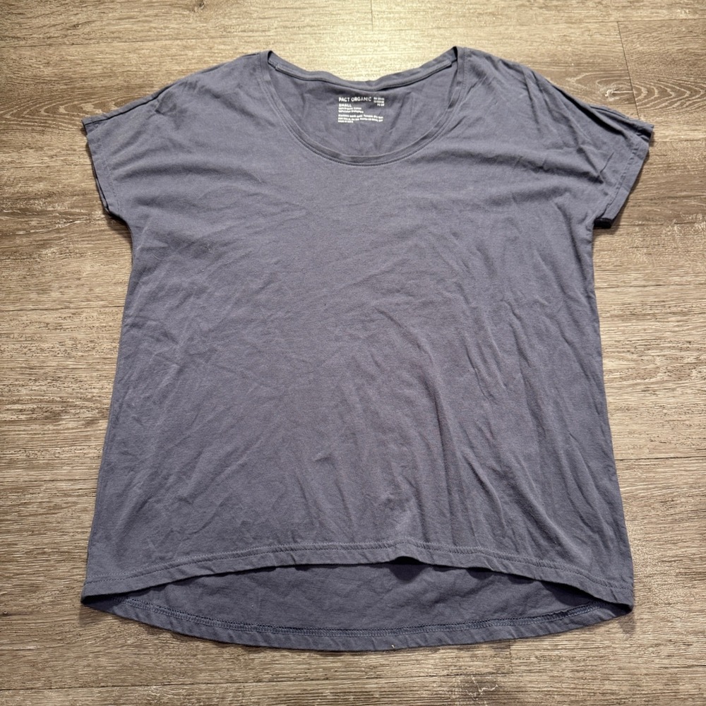 Pact Organic Shirt Women Small Blue Cotton High Low Sustainable Casual Basic Tee